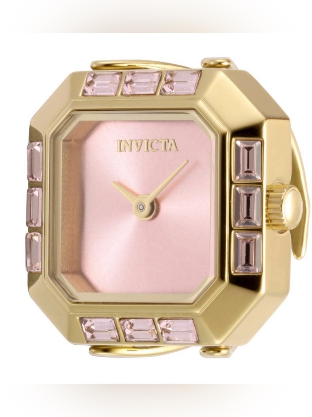 Invicta Gold and Pink Crystal Square Dial Ring Watch